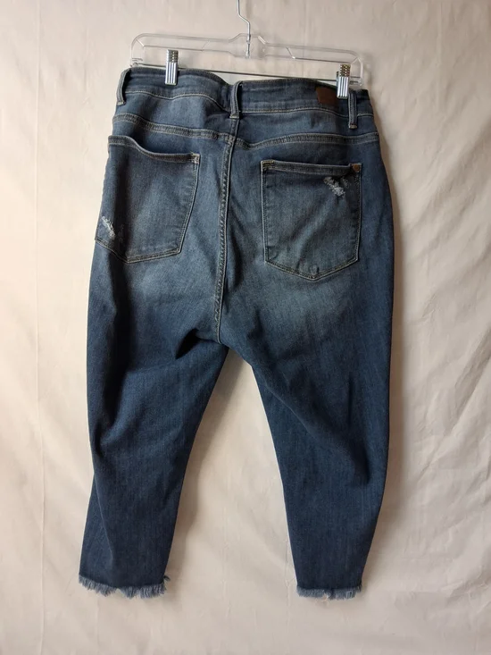 Judy Blue Medium Dark Blue Crop Distressed Boyfriend Jeans - Picture 4 of 6